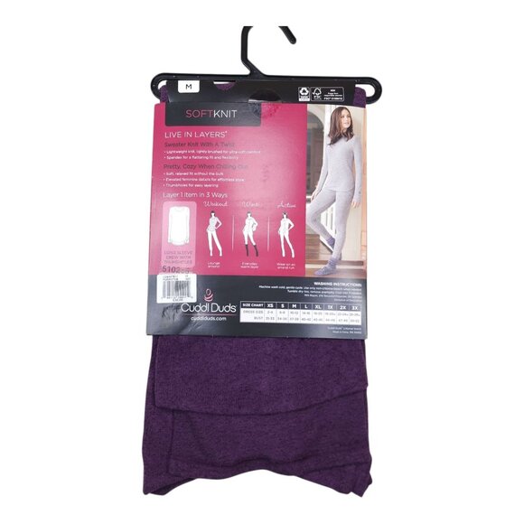 Cuddl Duds Soft Knit Long Sleeve Crew Neck Medium Thumbhole Top Purple Modern - Picture 6 of 10
